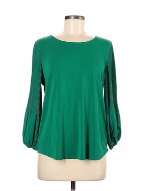 Adrianna Papell Emerald Kelly Green Boatneck Pleated Blouse Top Medium